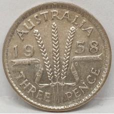 AUSTRALIA 1958 . THREEPENCE . gVERY FINE